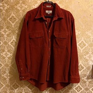 Rust Red Corduroy Button-Up Shirt